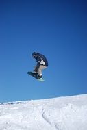 man jumping on a snowboard while descending from a mountain