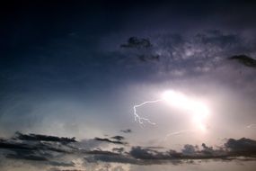 lightning on the grey sky