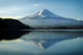 scenic lake on the background of Mount Fuji, Japan