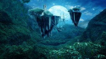 photos of hanging islands in digital art