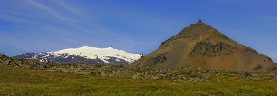 snow volcano mountain summer landscape