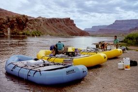 inflatable boats for rafting on a river in Colorado