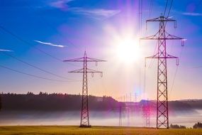 landscape of power poles in early morning