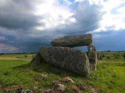 Landscape of beautiful Neolithic Grave among the colorful fields in Sweden