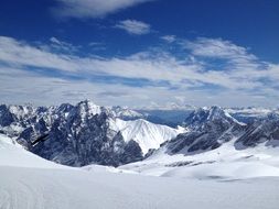 Snowy mountains on horizon, zugspitze