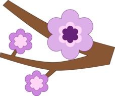 brown branch with violet flowers as a graphic image