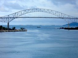 landscape of A metal bridge over the ocean