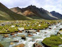 scenic river landscape on the background of the Himalayan mountains
