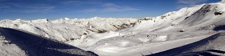 panoramic view of a ski resort in the alps