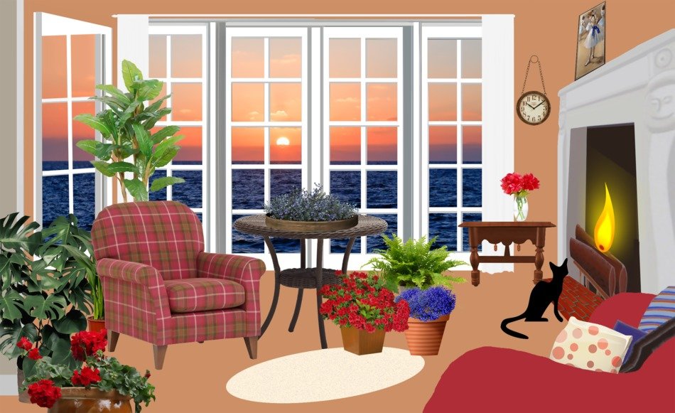 Living room with the furniture and the decorations