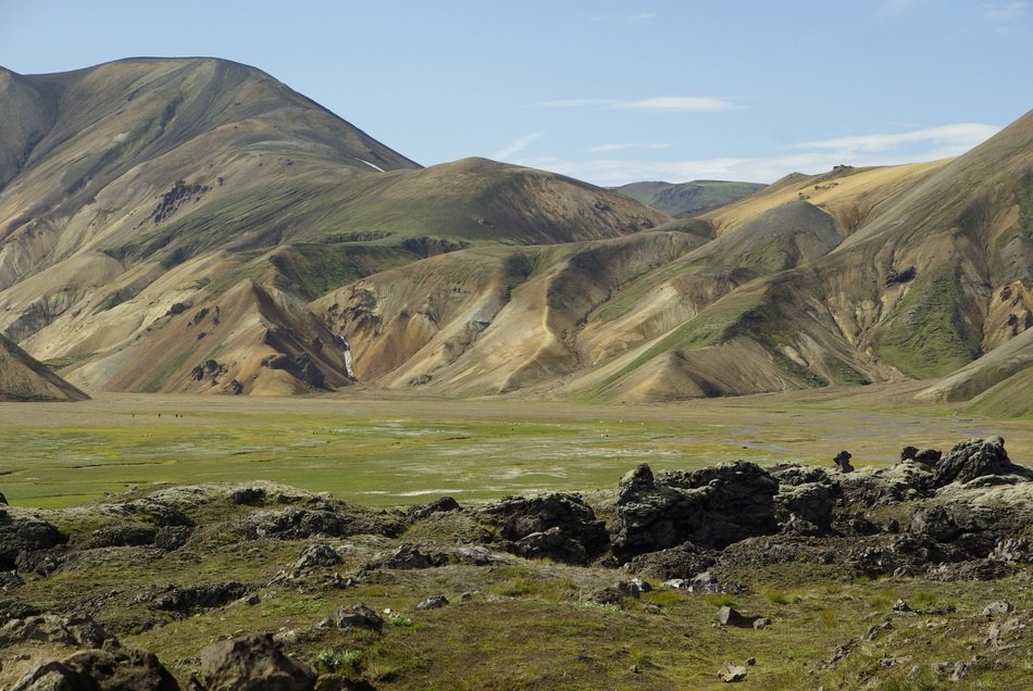 mountains covered in verdure in iceland