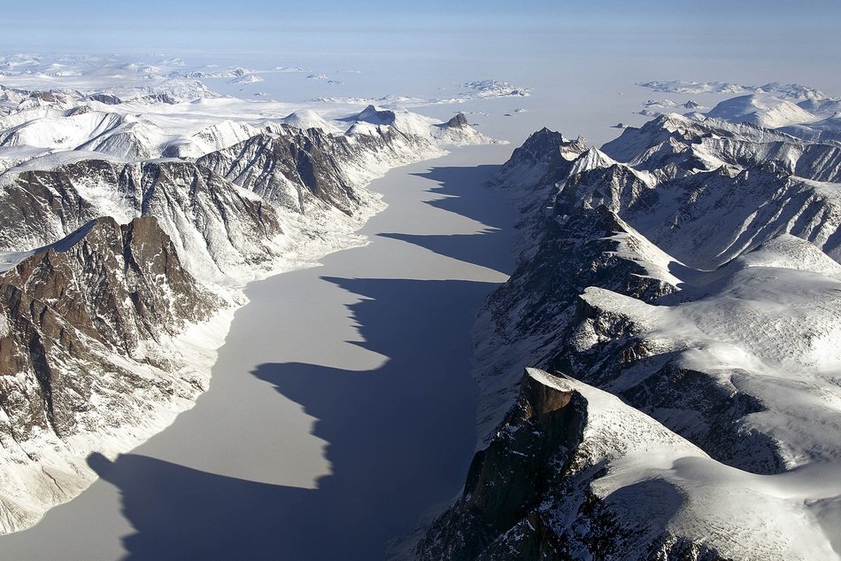 Beautiful snow and ice covered Fjord on Baffin Island