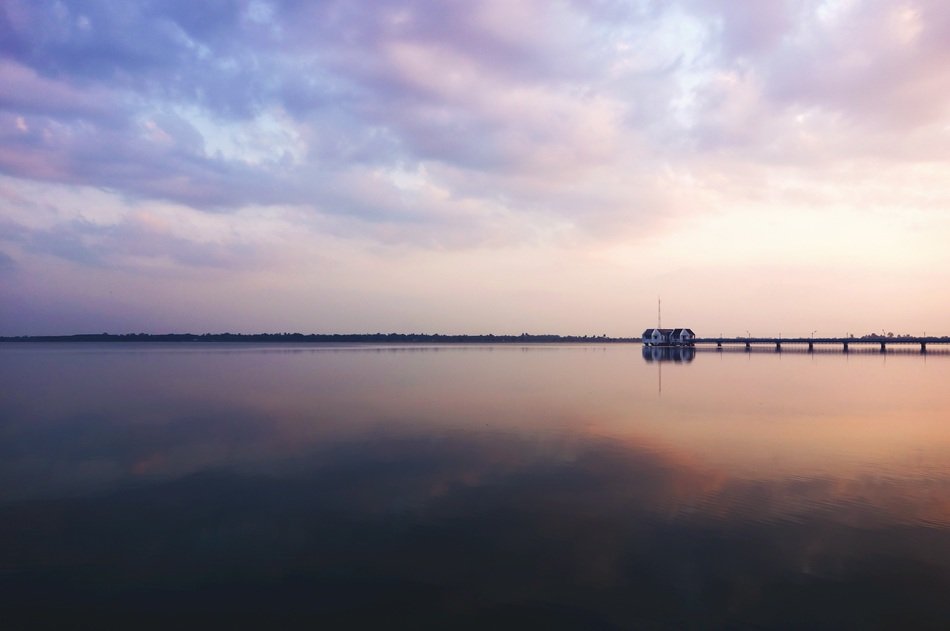 boathouse with pier on a lake