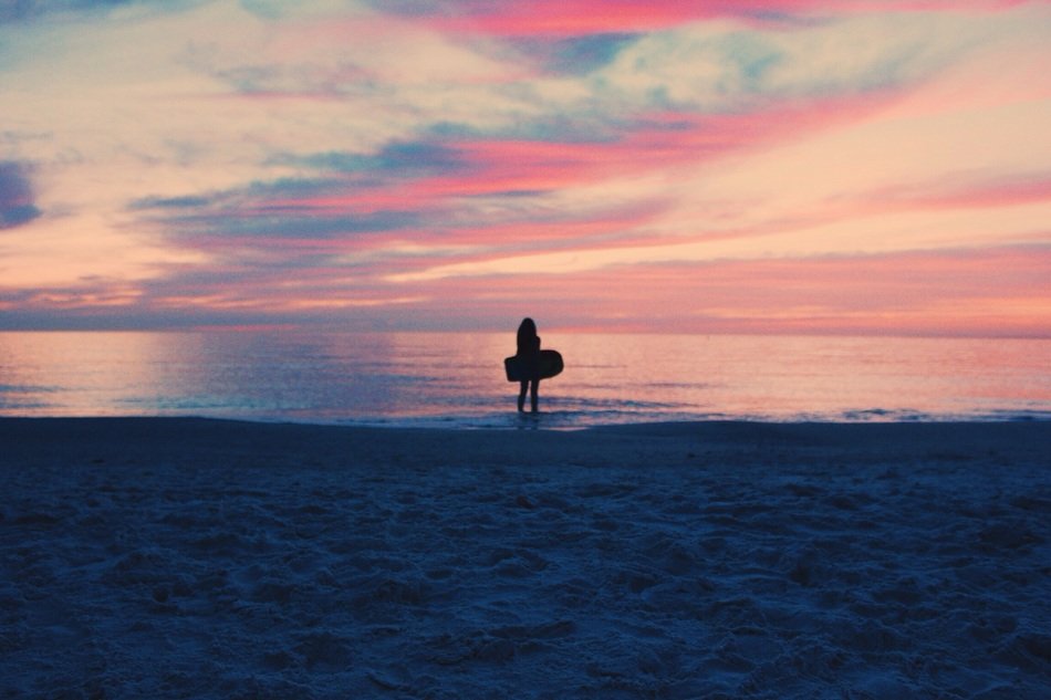silhouette on the ocean at sunset
