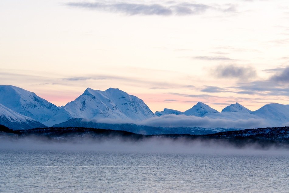 mountains in the snow near the lake