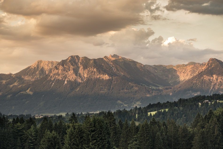 landscape of mountain peaks in summer