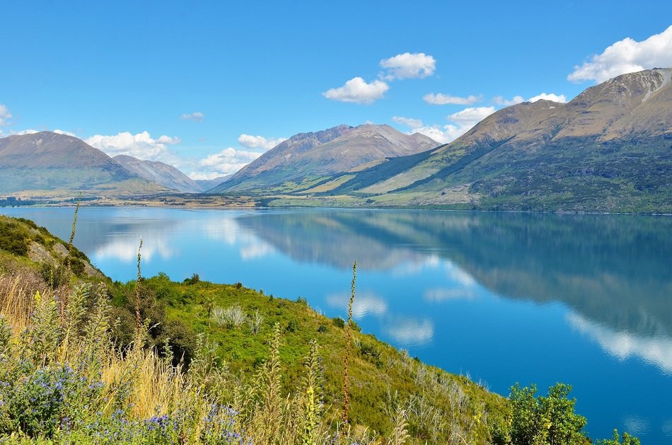 landscape of mountains and lake