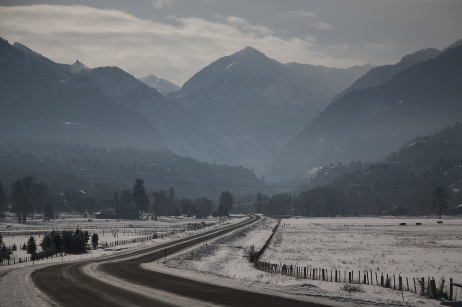 empty winter road in countryside