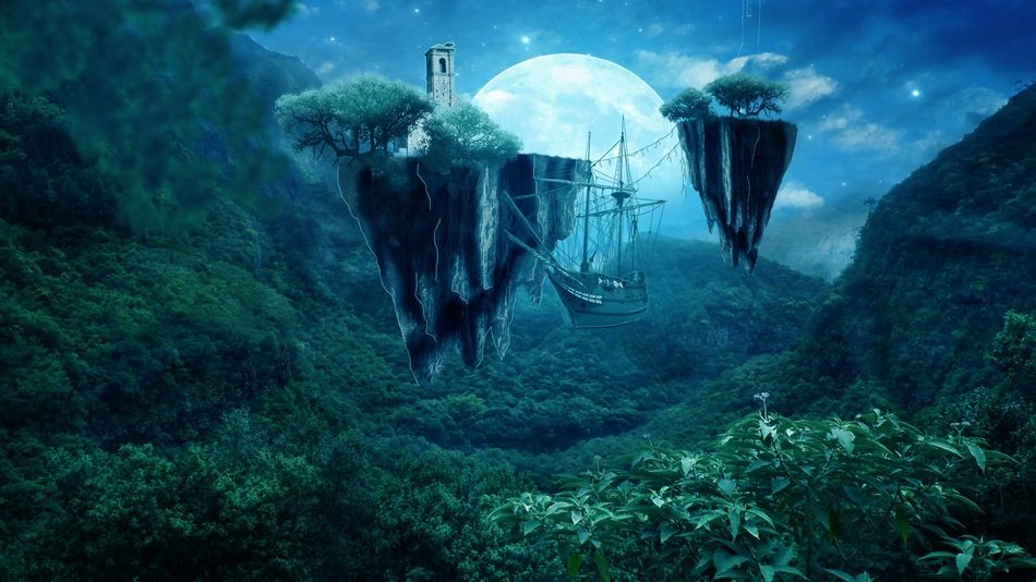 photos of hanging islands in digital art