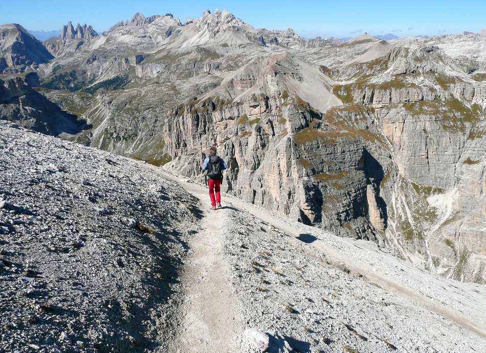 tourist on Sassonger mountain in Italy