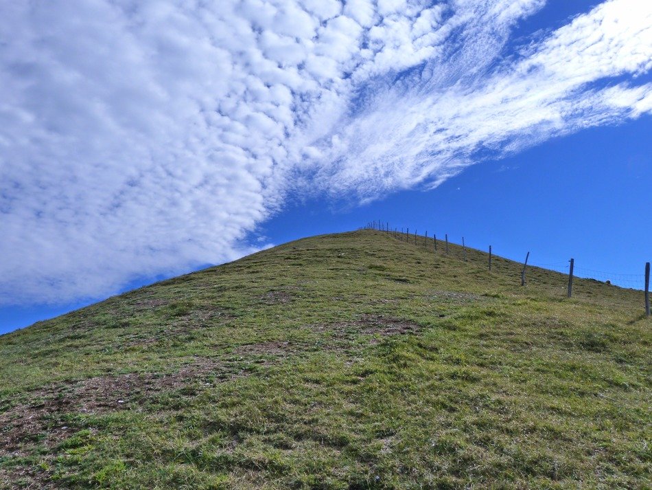 green hill with fence at sky