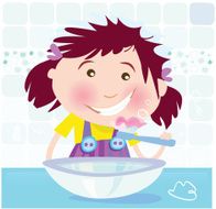 Girl is brushing teeth