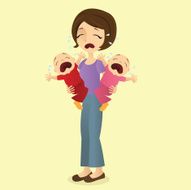 Mother and Crying Twins