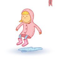 Little child walking in the rain vector illustration N6