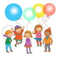 Five Happy Children with Balloons