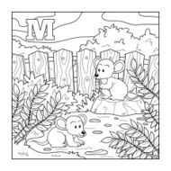 Coloring book (mice) colorless alphabet for children letter M