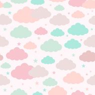 Childish seamless background with clouds and stars