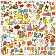 Happy birthday doodle color set 2 Hand drawn vector illustration