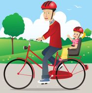 Father and child riding on bicycle