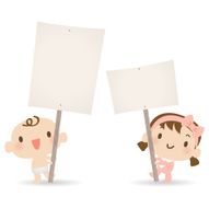 Baby Boy Girl holding a blank sign for your message N2