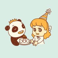 Girl celebrating birthday with her panda friend