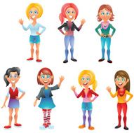 Teen girls cartoon characters set isolated