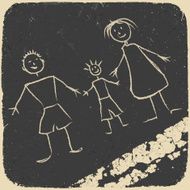 Happy family doodle Picture on asphalt Vector illustration EP