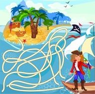 Child&#039;s play with pirate parrot macaw and treasure
