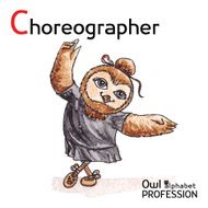 Alphabet professions Owl Letter C - Choreographer Vector Watercolor