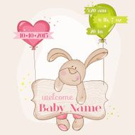 Baby Girl Arrival Card - with Cute Bunny