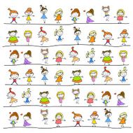 hand drawing cartoon abstract happy kids N17