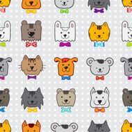 Vector hand drawn doodle cartoon animal heads seamless pattern