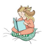 The girl reads the book on a bed (vector)