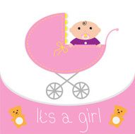 Baby pink carriage It&#039;s a girl Flat design style
