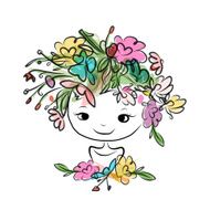 Female portrait with floral hairstyle for your design