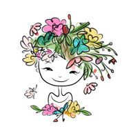 Female portrait with floral hairstyle for your design N2