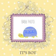 Baby Boy Shower and Arrival Card with cute turtle