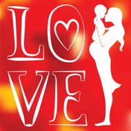 Mother with baby one color red blurred background