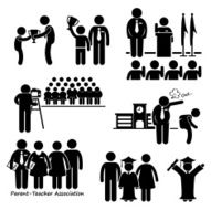 School Events Student Teacher Parent Stick Figure Pictogram Icon Clipart