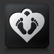 Black Square Button with Baby Feet Tag